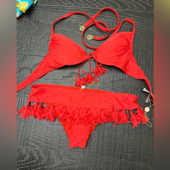 Luli Fama Red Fringe Bikini Set - Picture 1 of 11